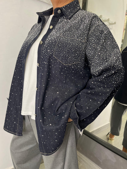 Camicia Blu Denim Strass