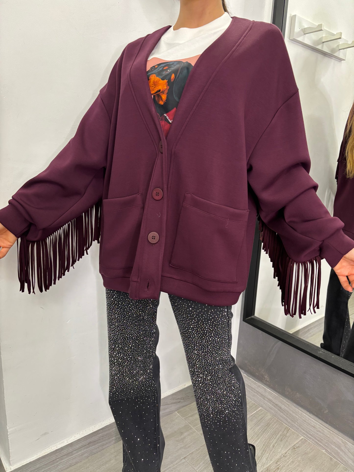 Cardigan Frange Burgundi Lumina
