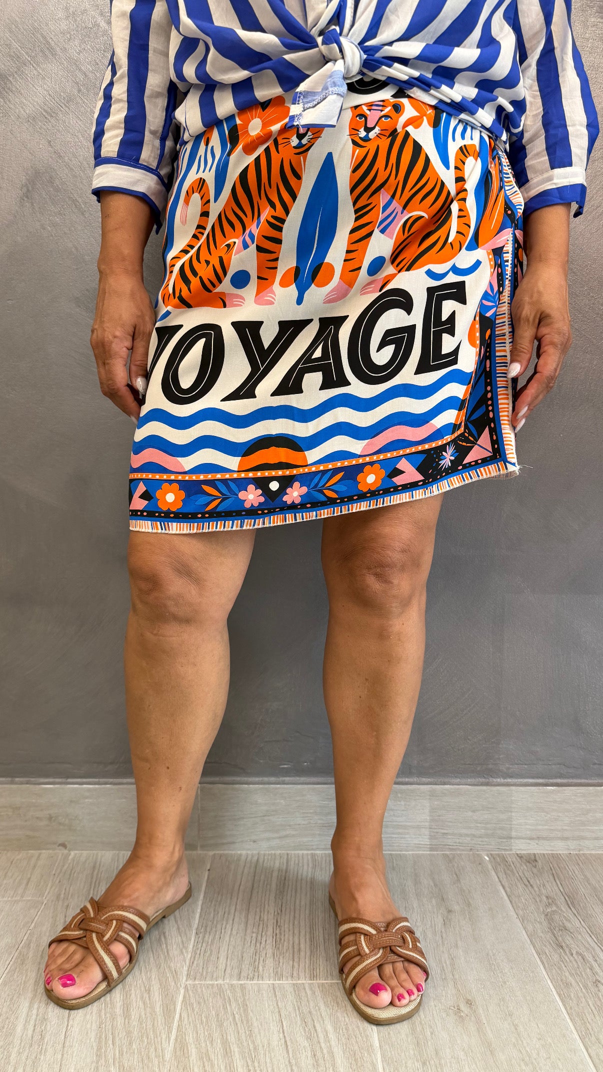 Gonna Midi Pareo Tigre Arancio