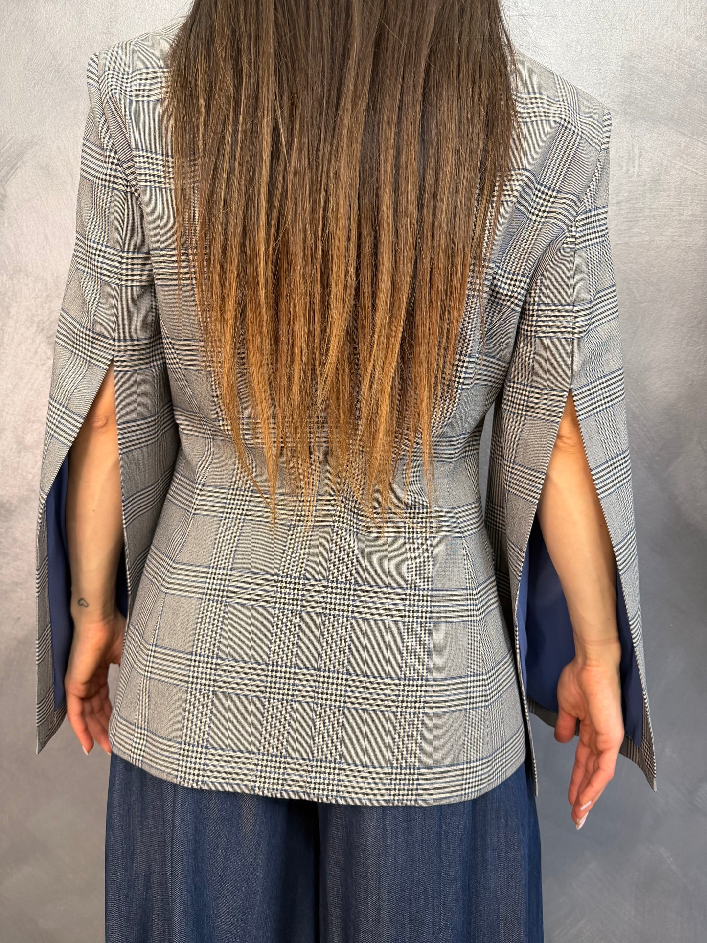 Giacca A Quadri Panna/Blu Imperial