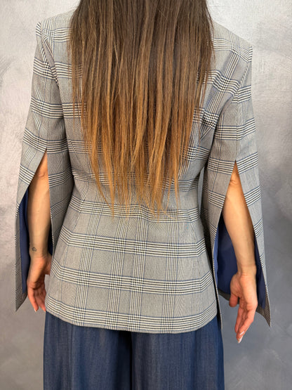 Giacca A Quadri Panna/Blu Imperial