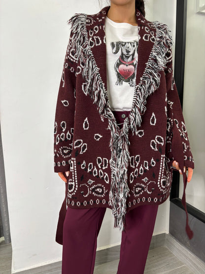 Cardigan Etnico Burgundi /Bianco/Nero Vicolo