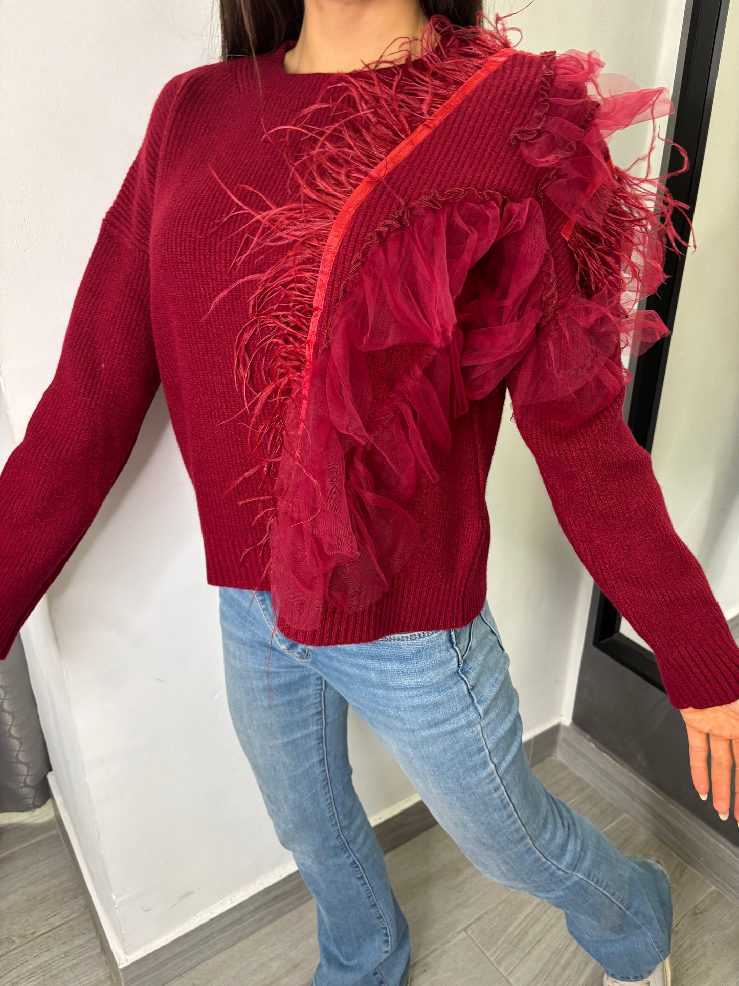 Maglione Tulle Bordeaux