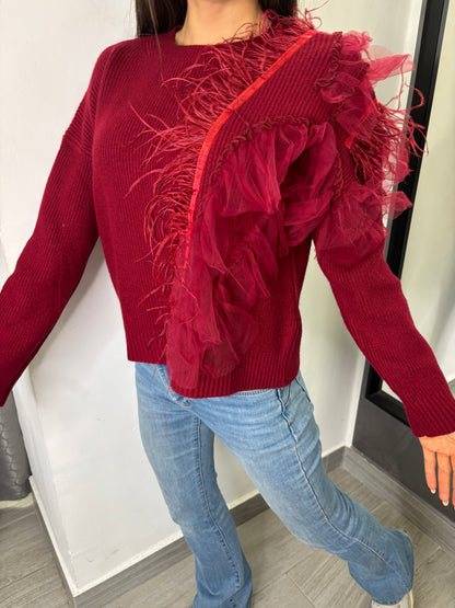 Maglione Tulle Bordeaux