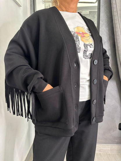 Cardigan Frange Nero Lumina