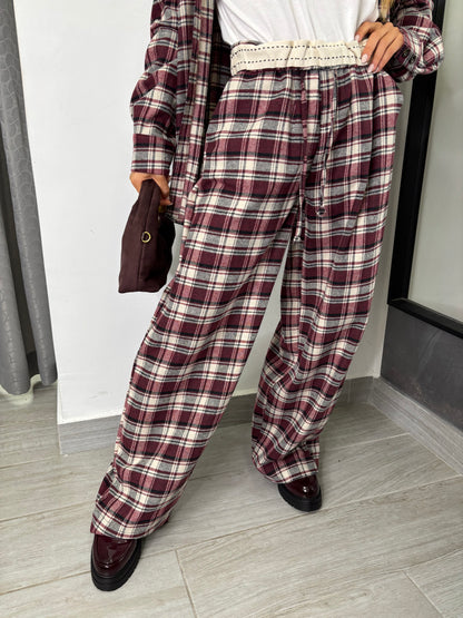 Pantalone A Quadri Burgundi Lumina