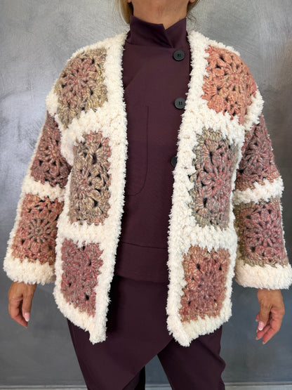 Cardigan Crochet Burro/Burgundy