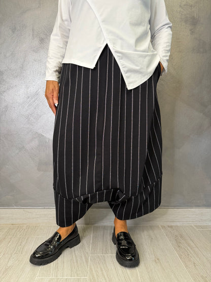 Pantalone Aléa Uni Barrel Gessato Nero