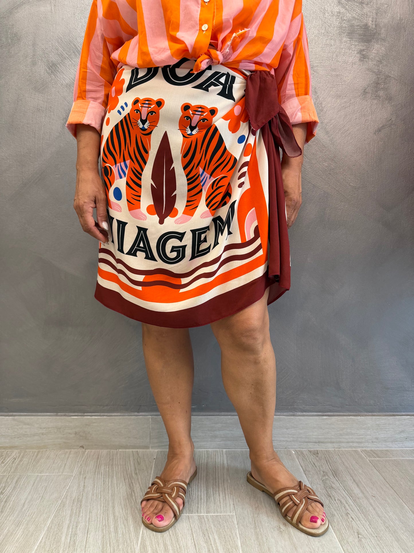 Gonna Midi Pareo Tigre Arancio/Bordeaux