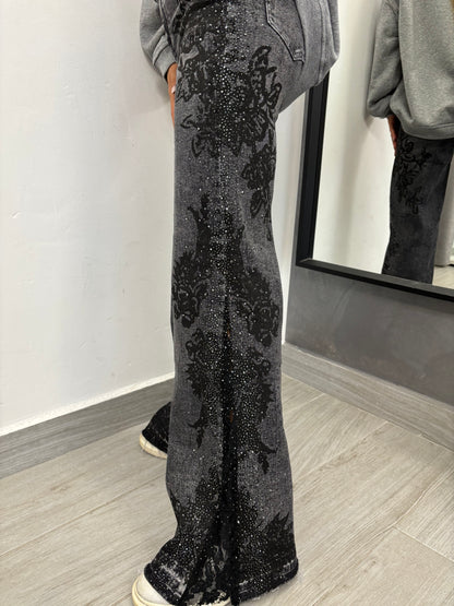 Jeans Pizzo e Strass Neri