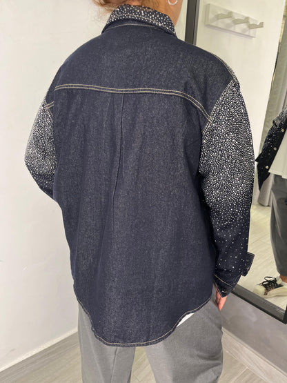 Camicia Blu Denim Strass