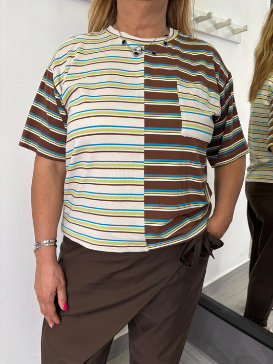 T-Shirt a Righe Marrone