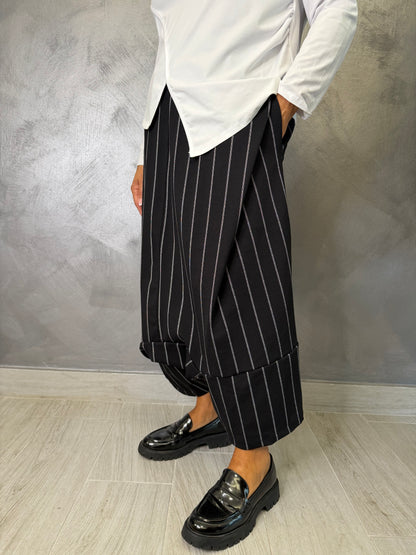Pantalone Aléa Uni Barrel Gessato Nero