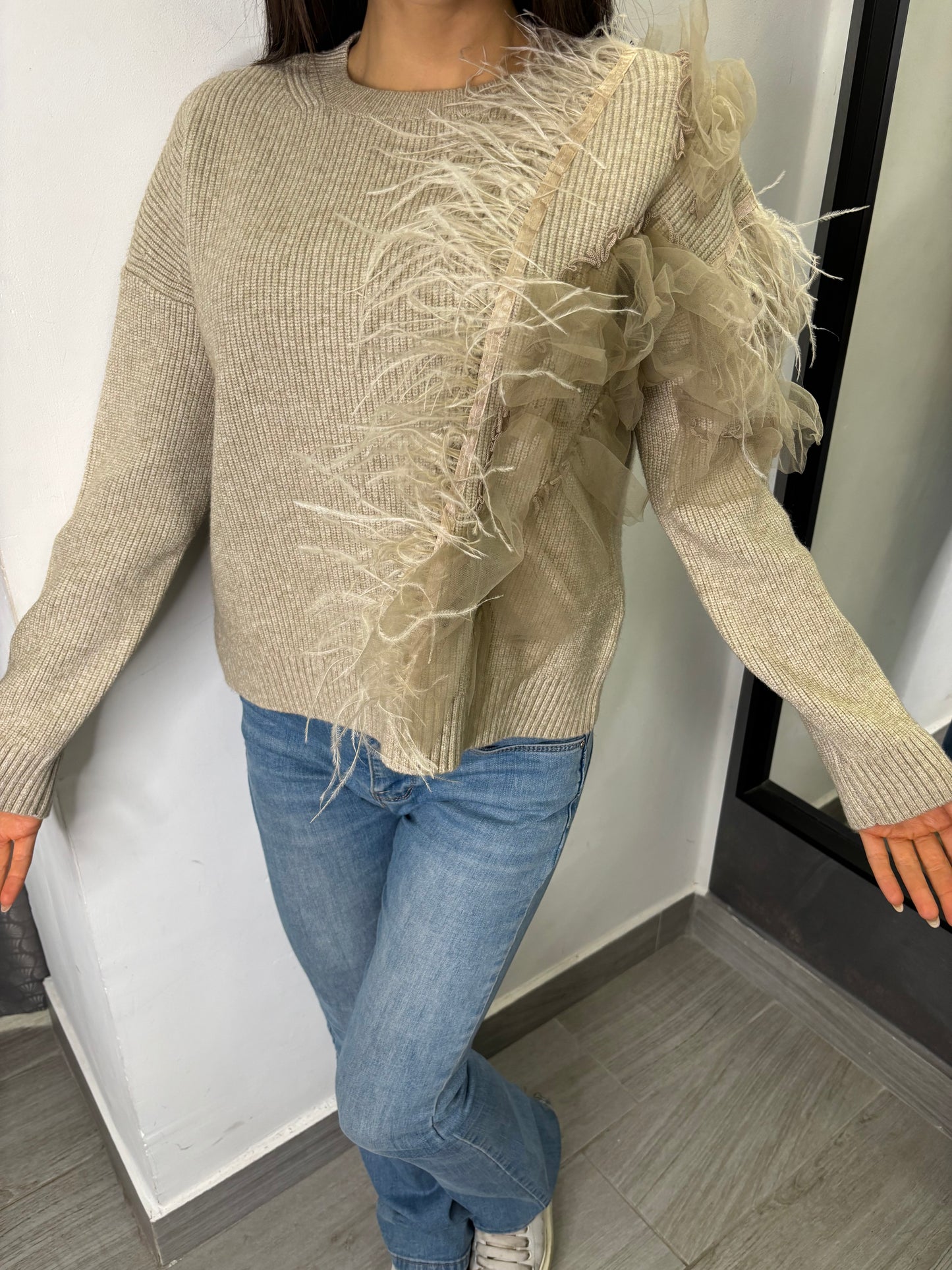 Maglione Tulle Fango