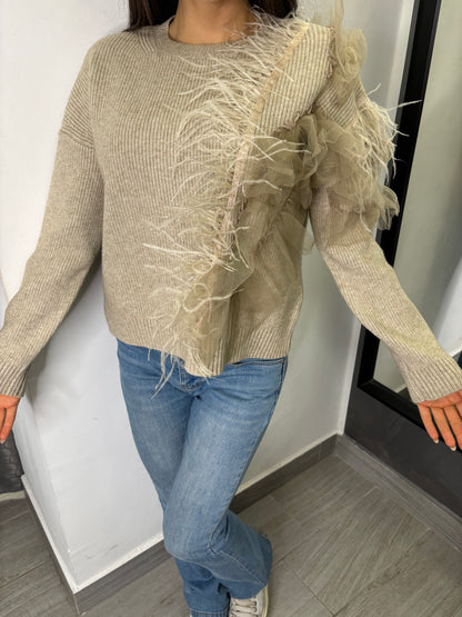 Maglione Tulle Fango