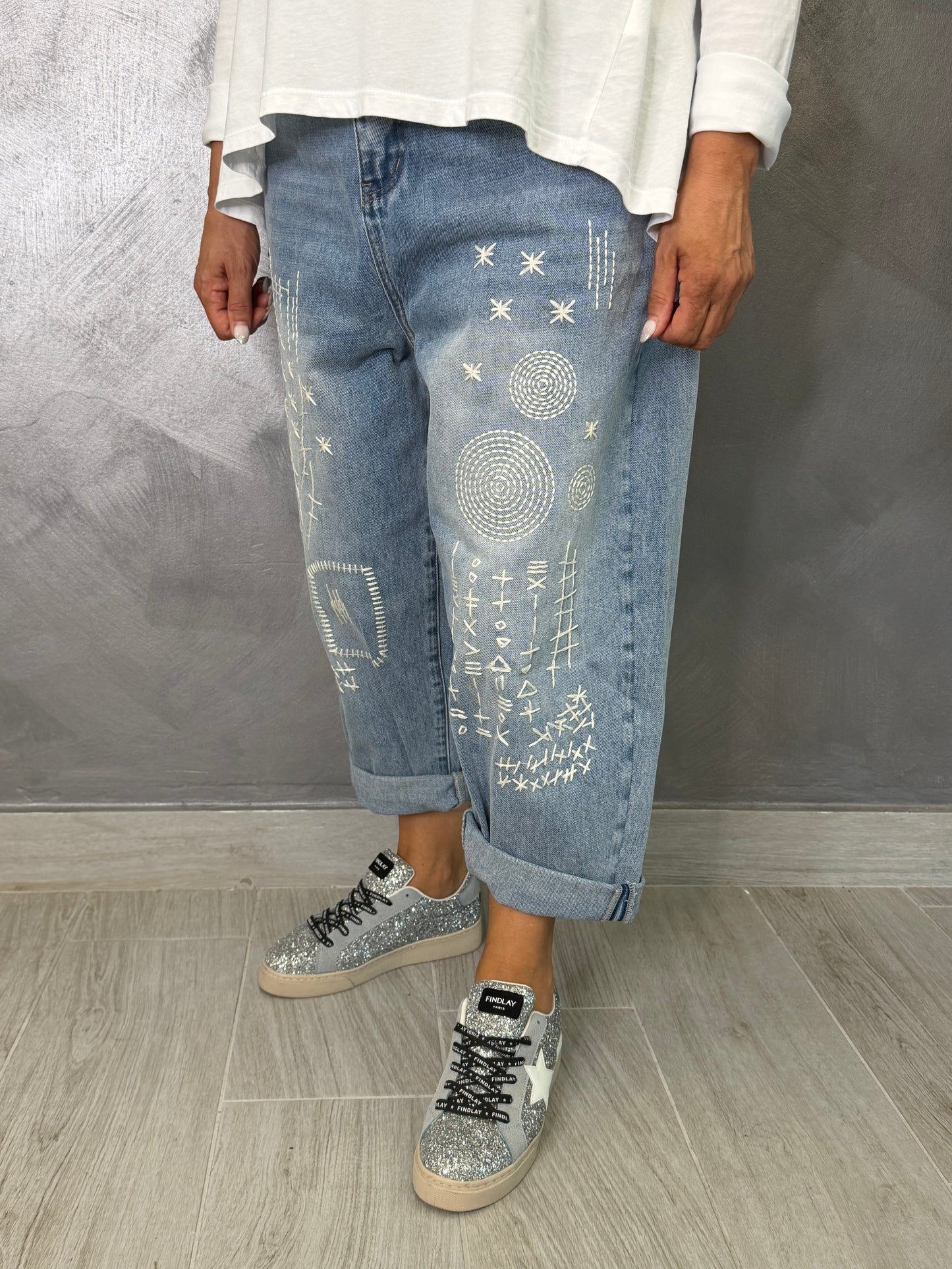 Jeans Chiaro Wendy Ricamo Bianco