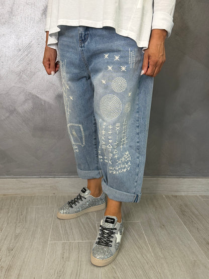 Jeans Chiaro Wendy Ricamo Bianco