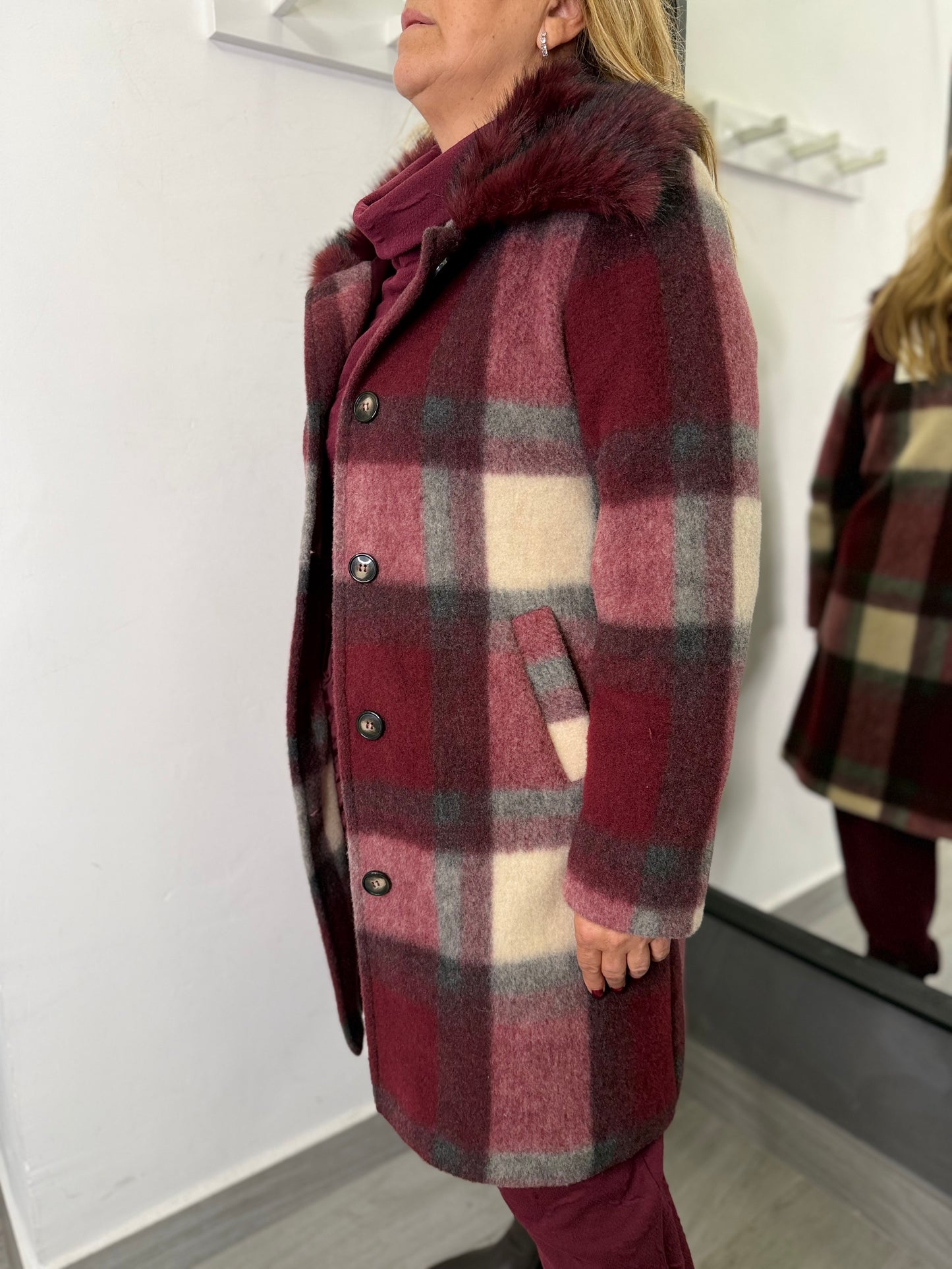 Cappotto Quadri Burgundi