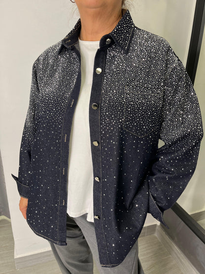 Camicia Blu Denim Strass