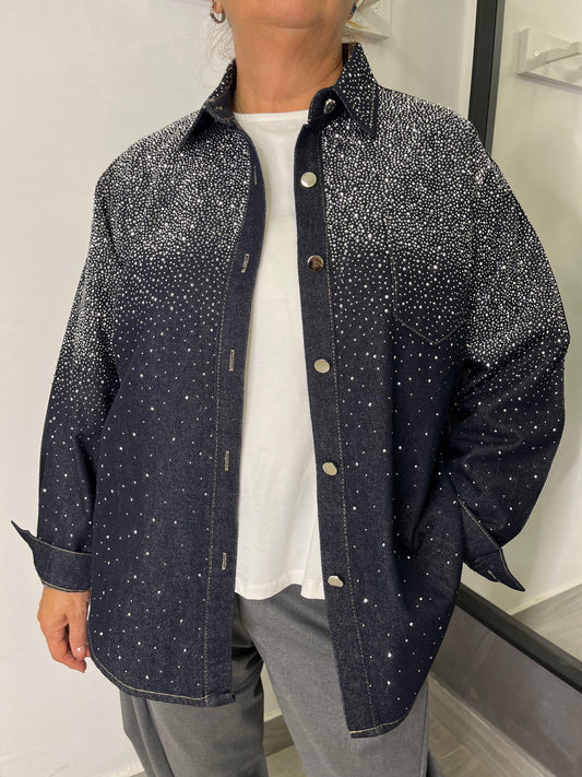 Camicia Blu Denim Strass