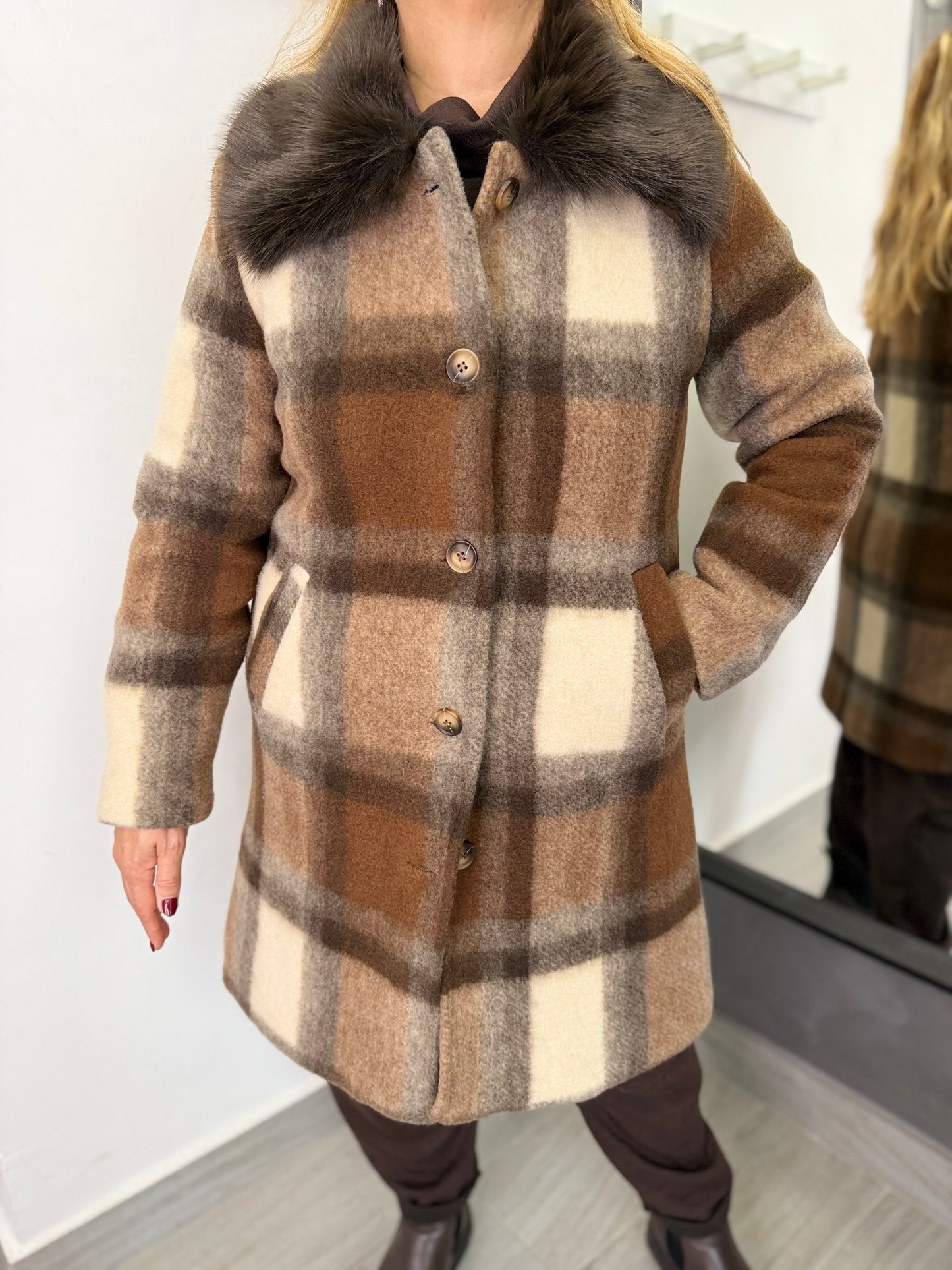 Cappotto Quadri Marrone