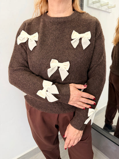 Maglione Marrone Fiocchetti Burro