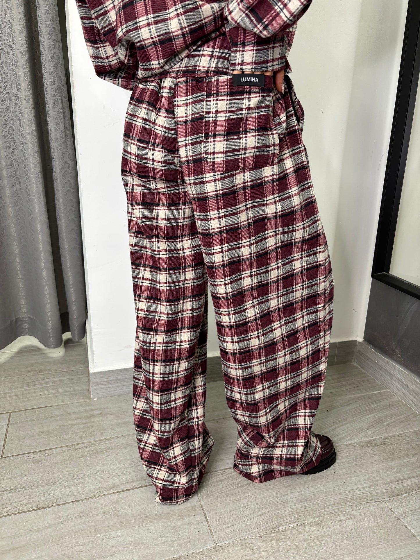 Pantalone A Quadri Burgundi Lumina