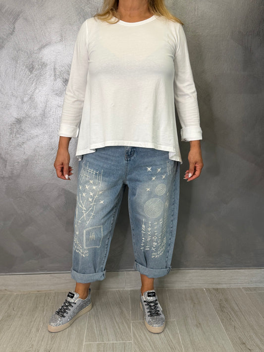 Jeans Chiaro Wendy Ricamo Bianco