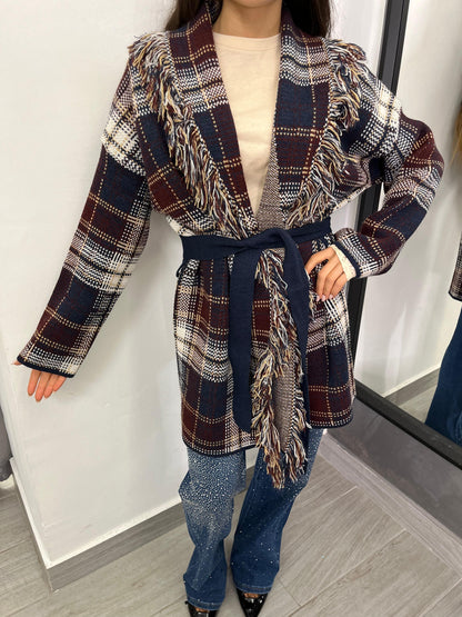 Cardigan A Quadri Bordeaux/ Blu/Bianco/ Beige  Vicolo