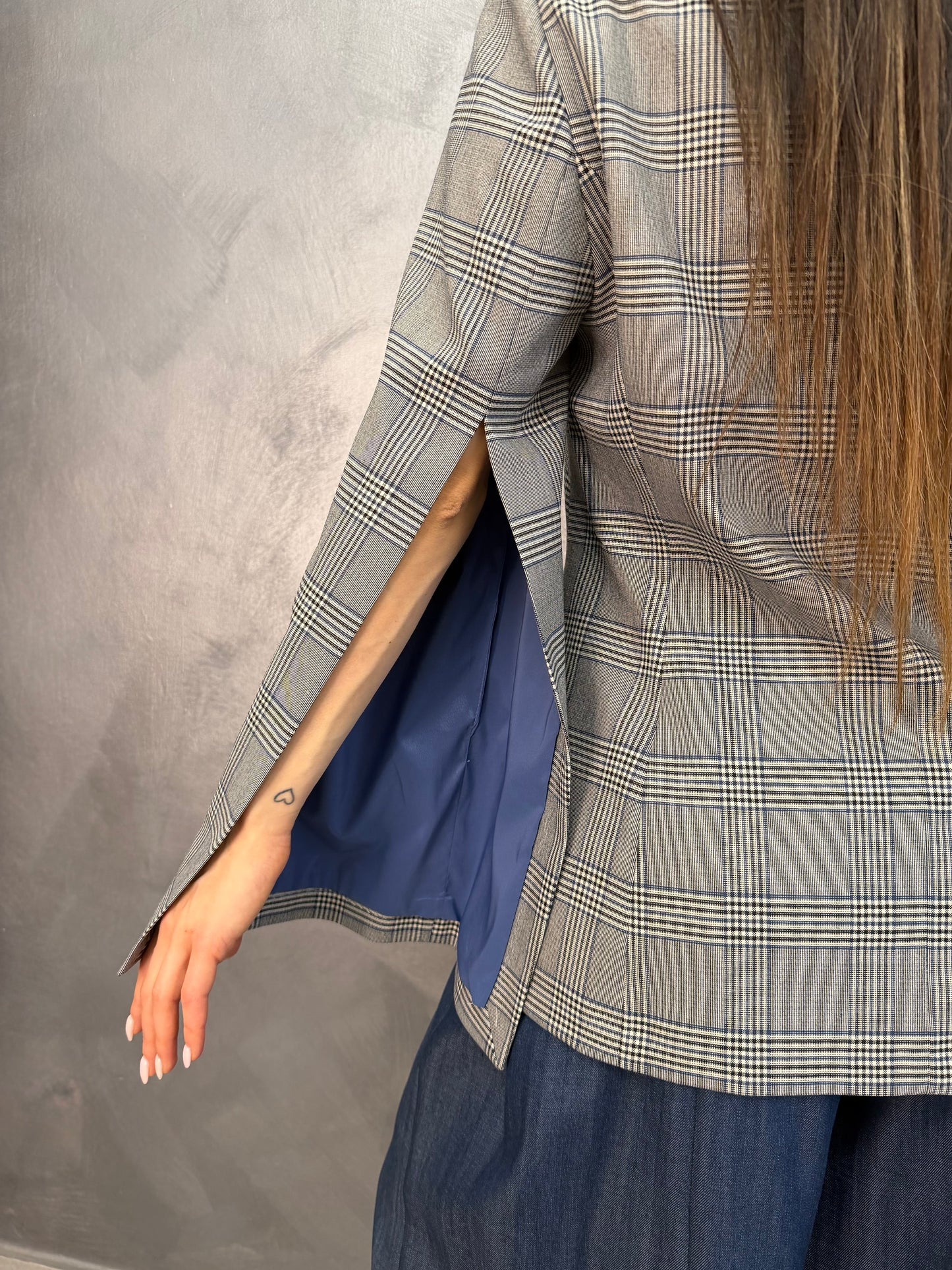 Giacca A Quadri Panna/Blu Imperial