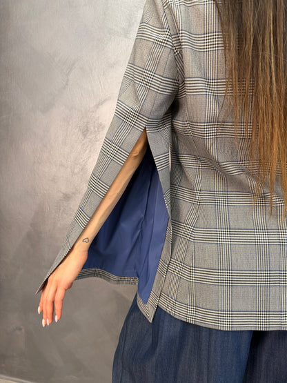 Giacca A Quadri Panna/Blu Imperial