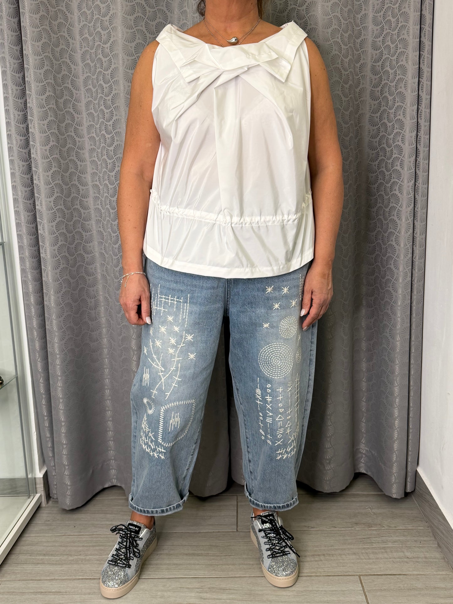 Jeans Chiaro Wendy Ricamo Bianco