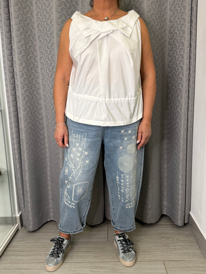 Jeans Chiaro Wendy Ricamo Bianco