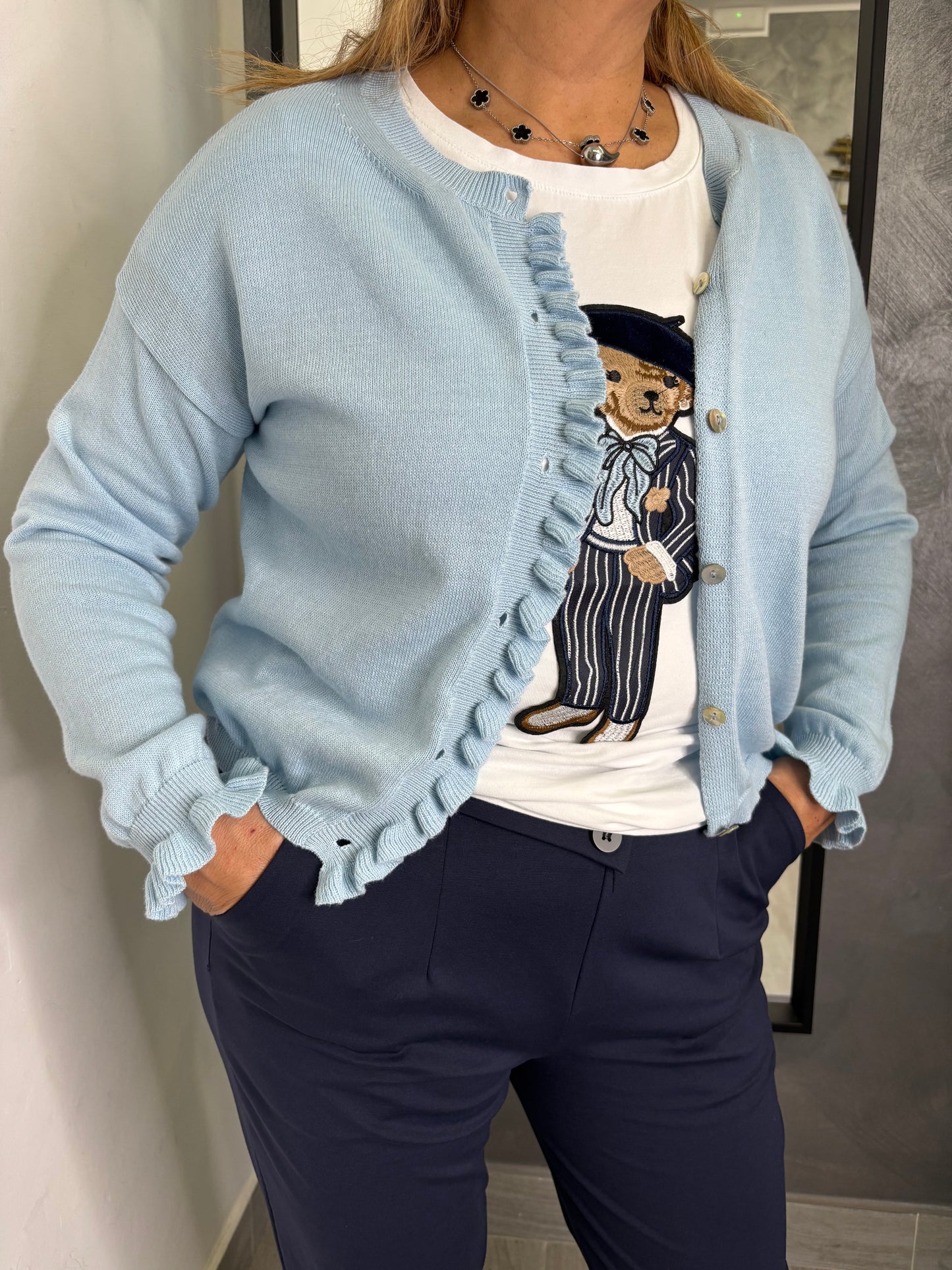 Cardigan Smerlato Celeste
