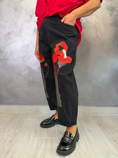 Jeans Wendy Neri Ricamo Floreale