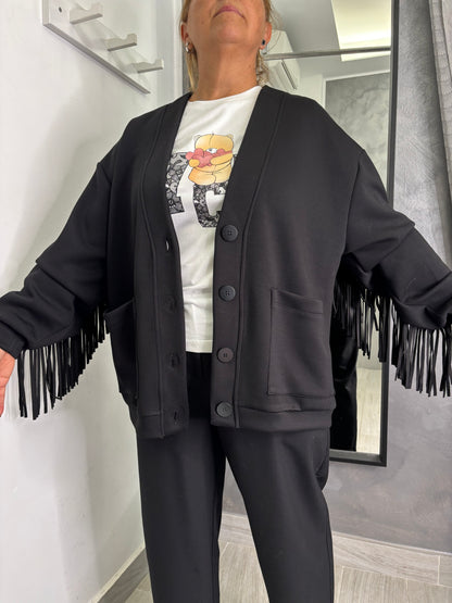 Cardigan Frange Nero Lumina