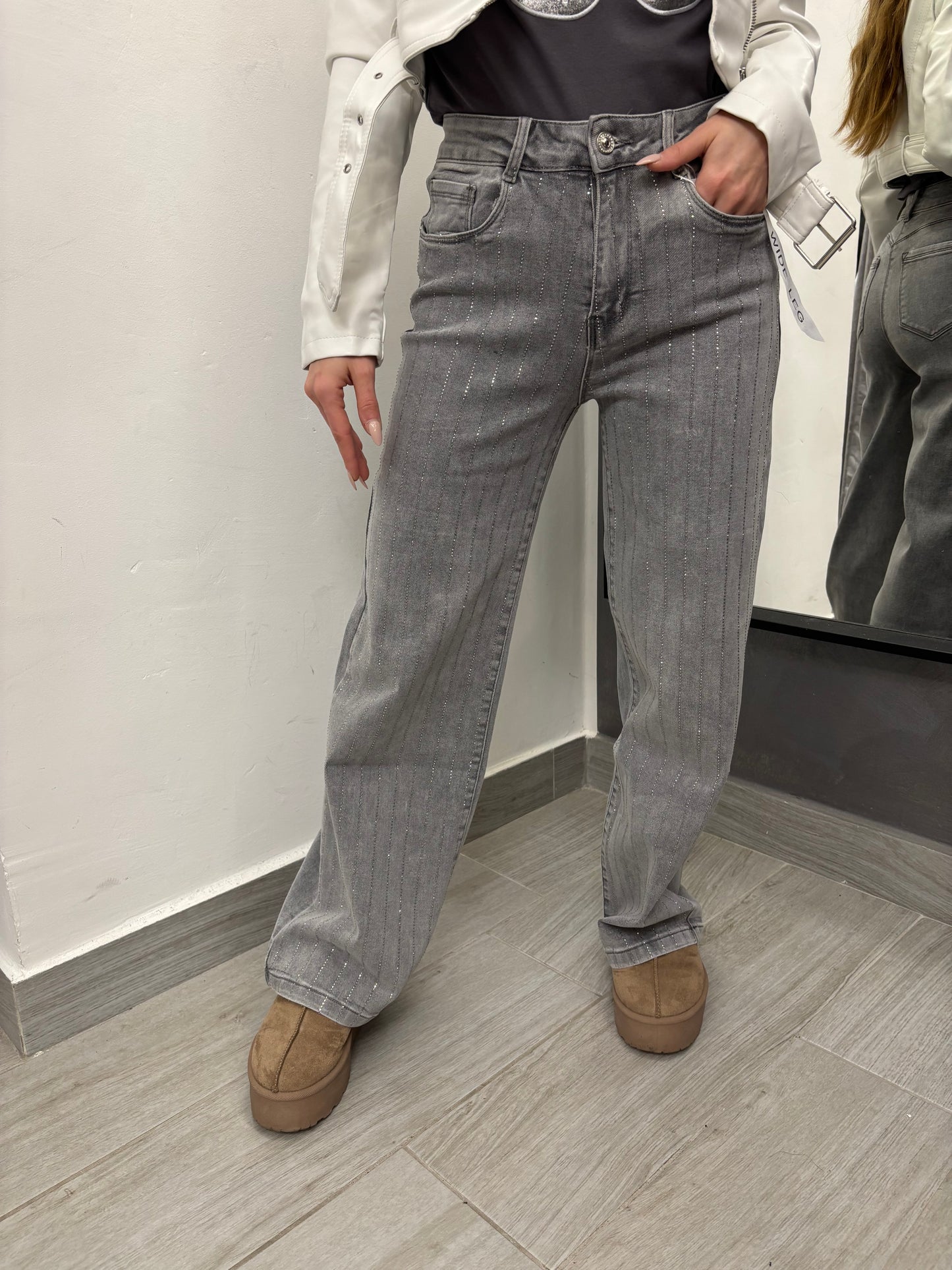 Jeans Wide Leg Grigio