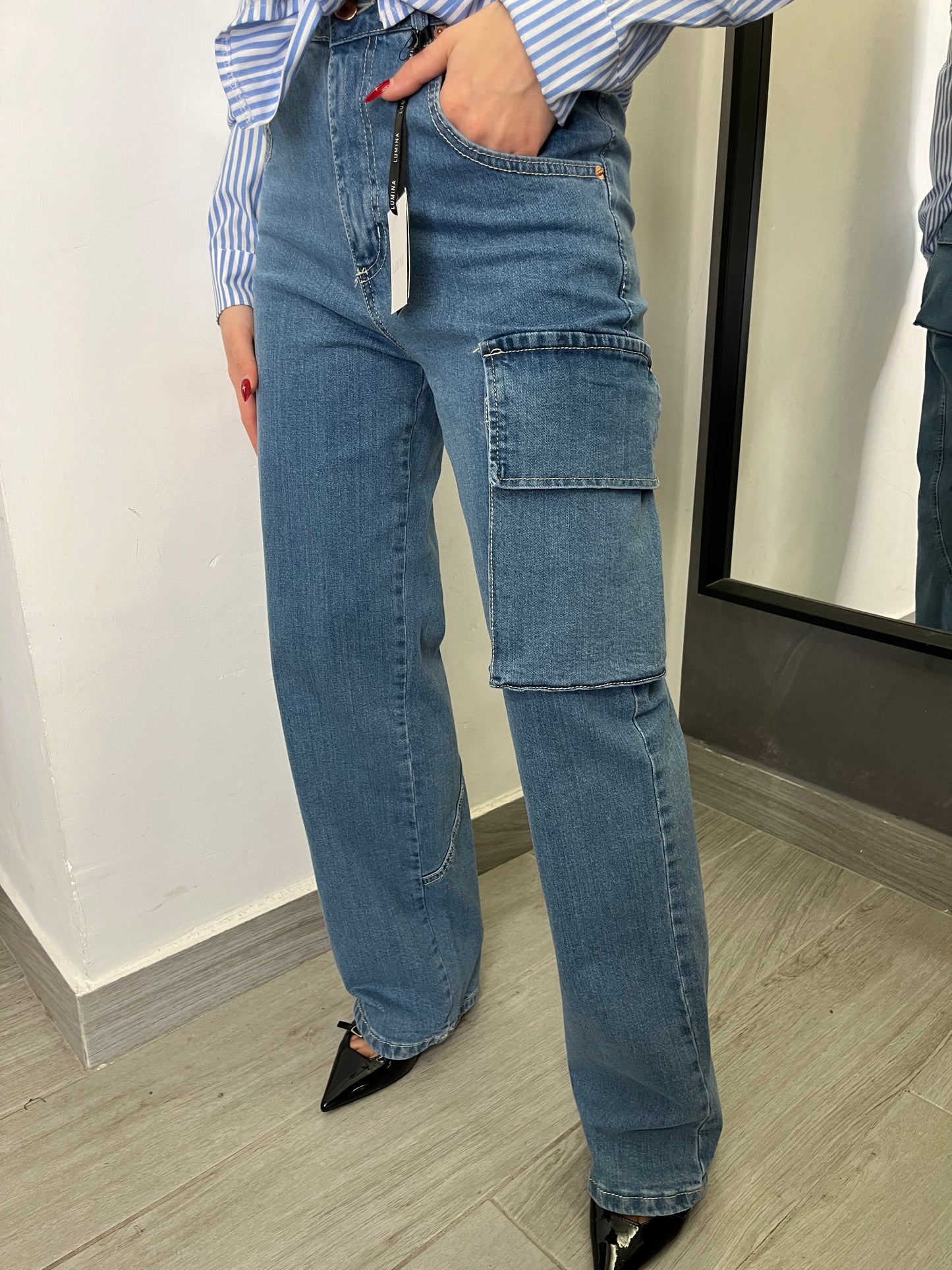 Pantalone Jeans Cargo Lumina