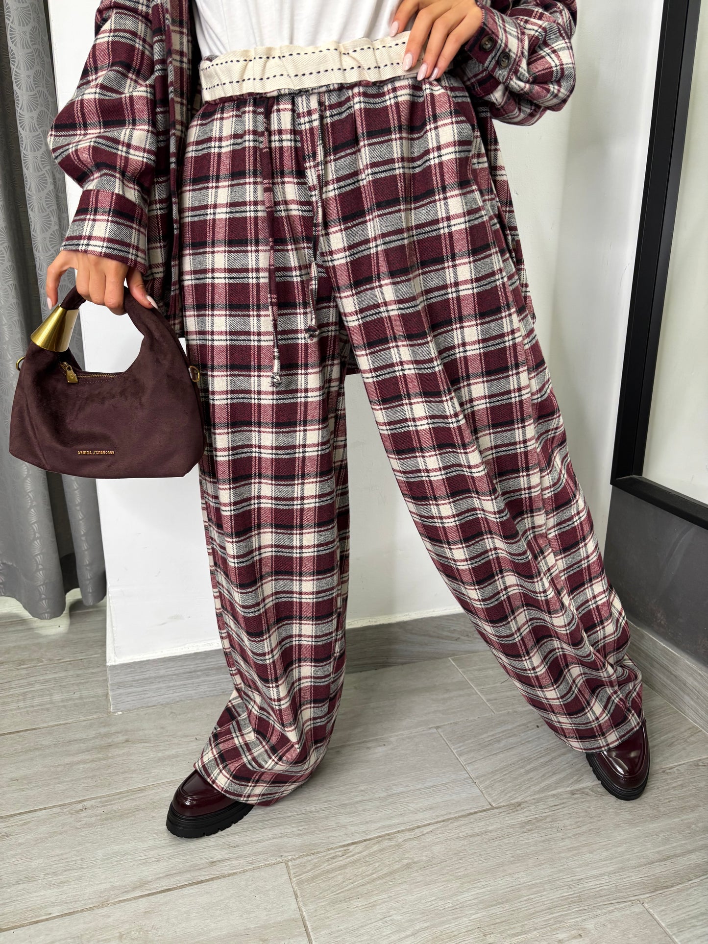 Pantalone A Quadri Burgundi Lumina