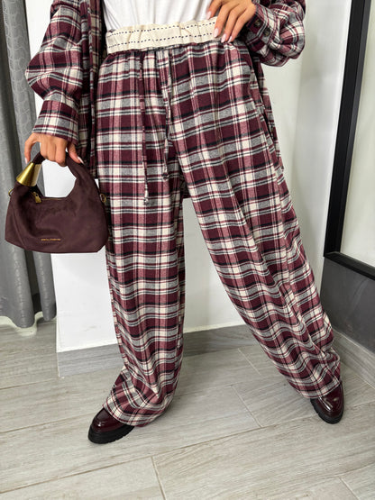 Pantalone A Quadri Burgundi Lumina