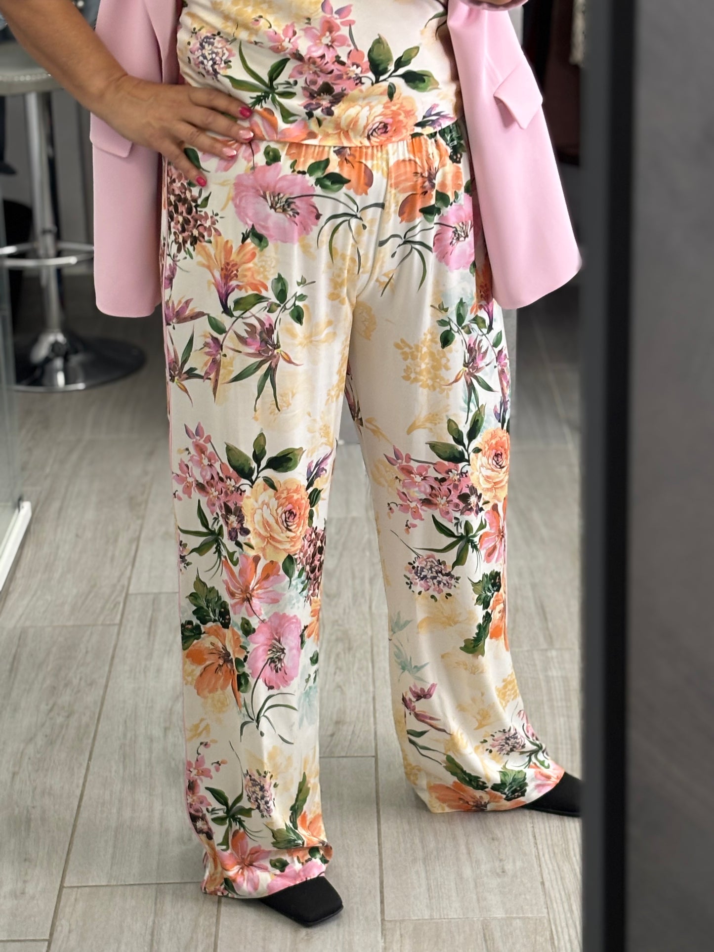 Pantalone a Fiori Panna/Verde Imperial