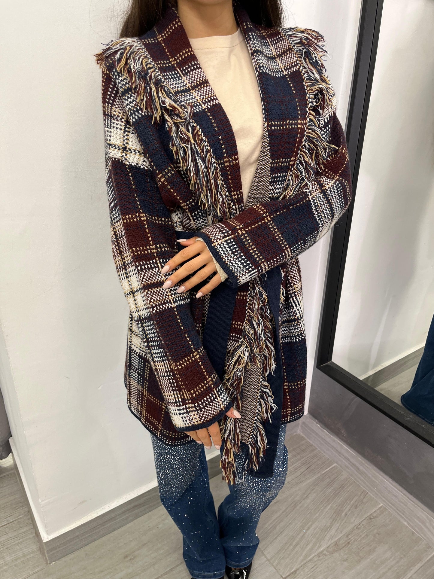 Cardigan A Quadri Bordeaux/ Blu/Bianco/ Beige  Vicolo