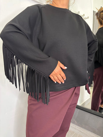 Felpa Frange Nera Lumina