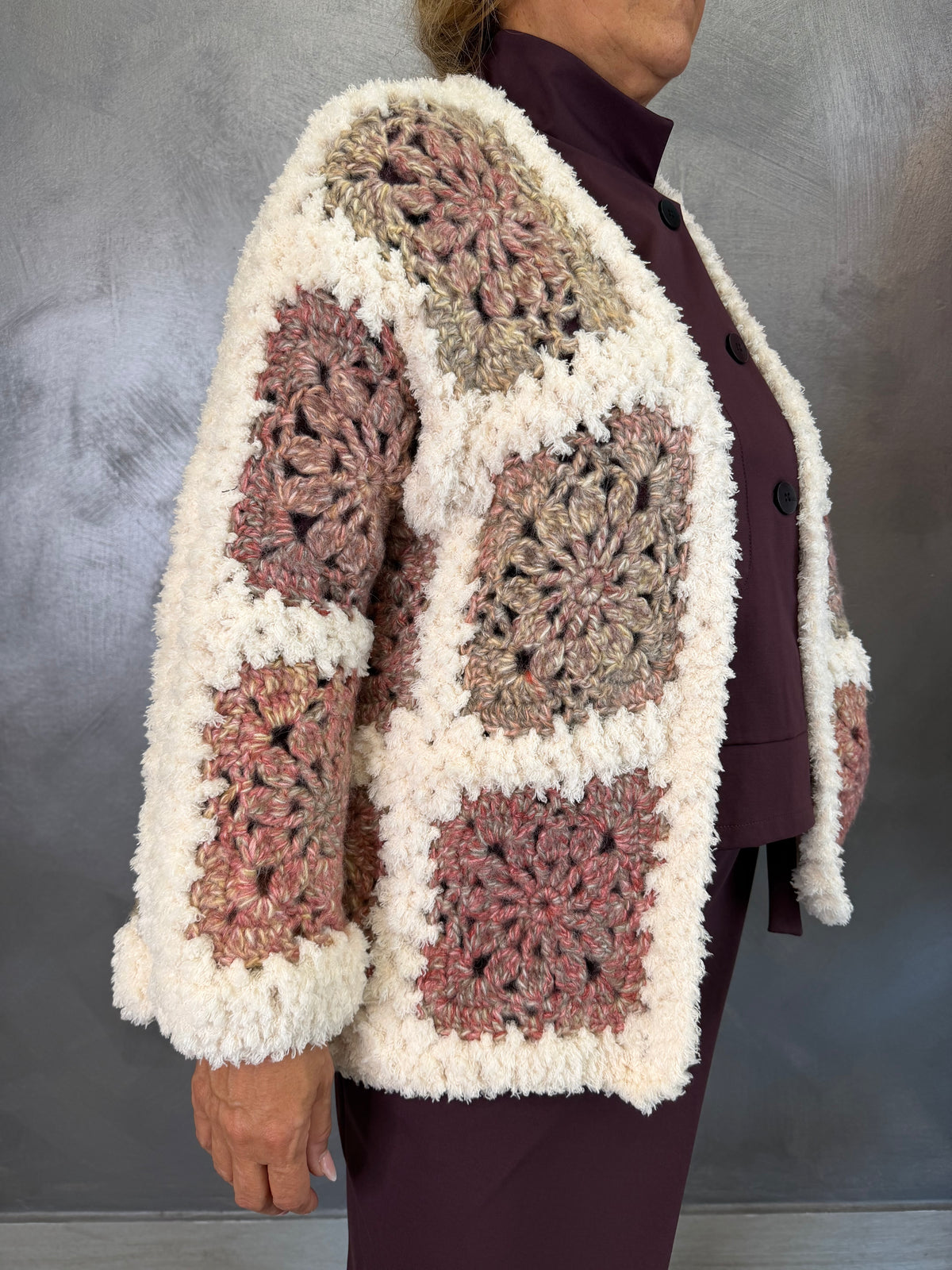 Cardigan Crochet Burro/Burgundy