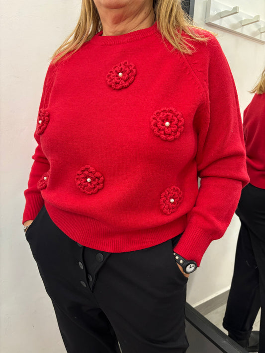 Maglione Perla Fiore Rosso