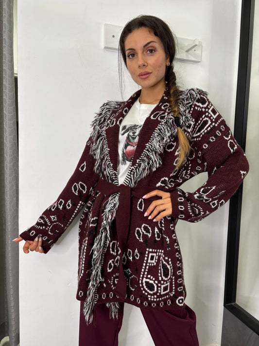 Cardigan Etnico Burgundi /Bianco/Nero Vicolo