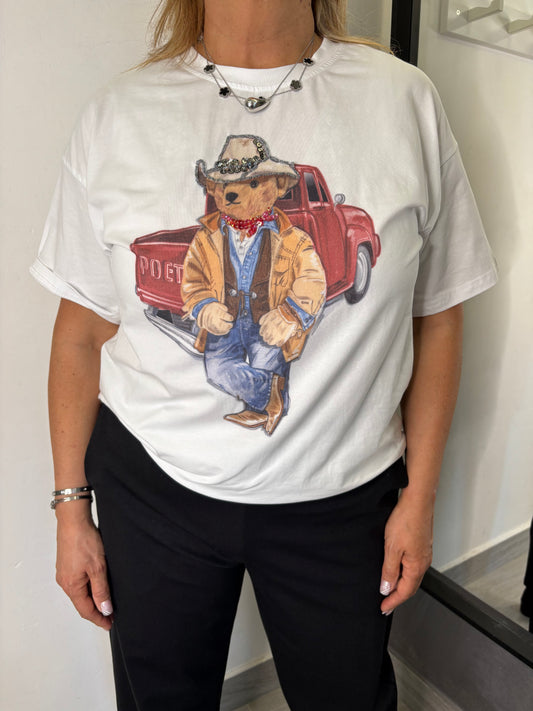 T-Shirt Teddy Car Bianca