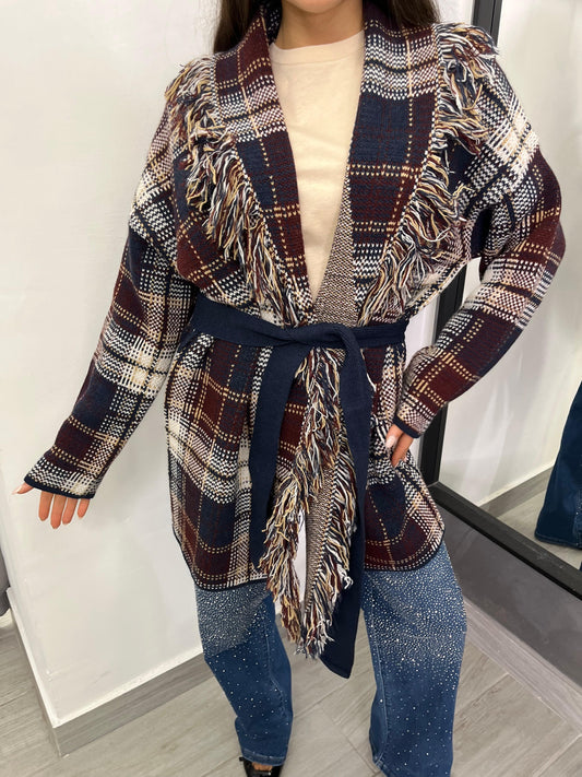 Cardigan A Quadri Bordeaux/ Blu/Bianco/ Beige  Vicolo