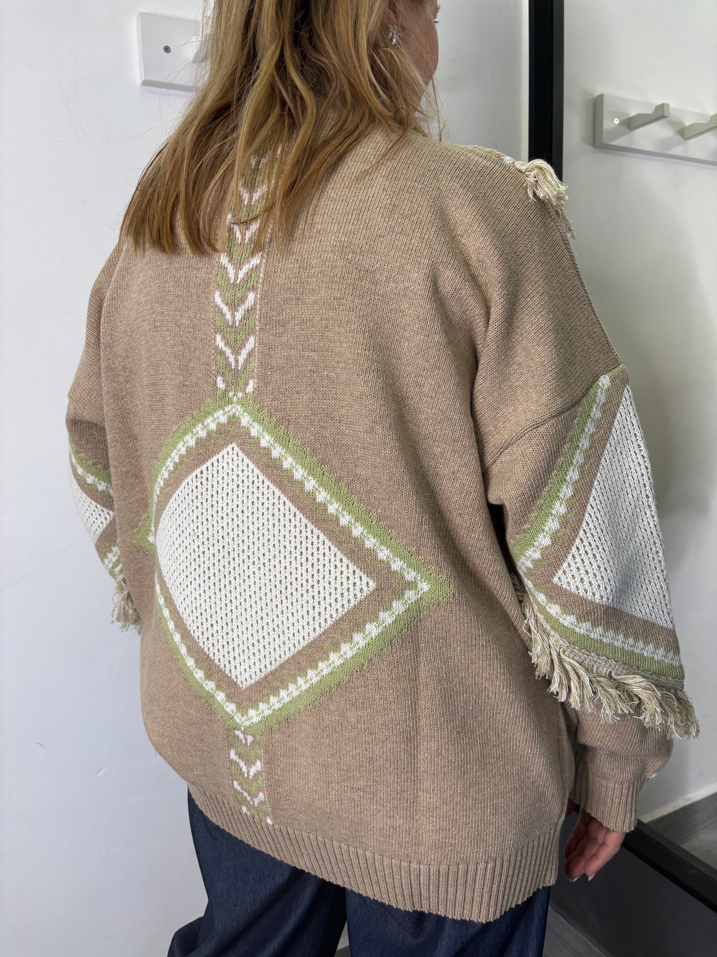 Cardigan Vicolo Etnico Beige/Bianco/Verde
