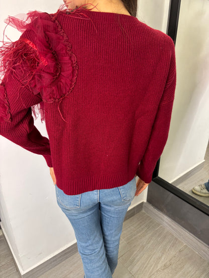 Maglione Tulle Bordeaux